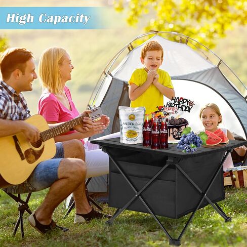YSSOA Portable Folding Aluminum Alloy Table with High-Capacity Storage and Carry Bag for Camping, Traveling, Hiking, Fishing, Beach, BBQ, Small, Black in Saudi Arabia