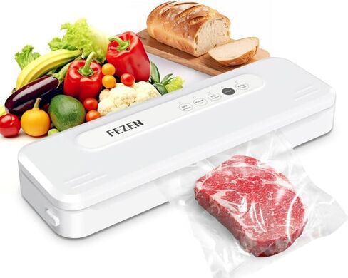 ماكينة غلق الطعام بالفراغ من FEZEN، سدادة طعام أوتوماتيكية، مانع تسرب الهواء الجاف/الرطب، تشغيل سهل، 5 أوضاع عمل، تلبي جميع حفظ الطعام، مع 5 أكياس غلق مفرغة وخرطوم شفط هواء، أبيض in Kuwait