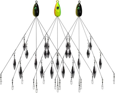 HCHinn Alabama Rig for Bass Striper الصيد السحر الطعوم 5 الأسلحة مظلة A-Rig Swimbaits مع 8 شفرات أوراق الصفصاف لسمك السلمون المرقط جثم العين رمادية فاتحة اللون المياه العذبة / المياه المالحة قارب التصيد وأكثر من ذلك in Kuwait