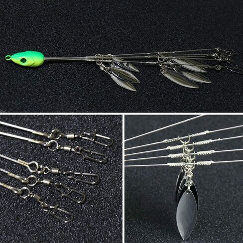 HCHinn Alabama Rig for Bass Striper الصيد السحر الطعوم 5 الأسلحة مظلة A-Rig Swimbaits مع 8 شفرات أوراق الصفصاف لسمك السلمون المرقط جثم العين رمادية فاتحة اللون المياه العذبة / المياه المالحة قارب التصيد وأكثر من ذلك in Kuwait