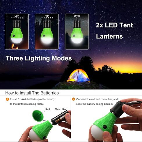 Camping Accessories Campsite Storage Strap, with 2 LED Camping Lights, 16ft Adjustable Tent Camping Lanyard Rope Clothesline, for Outdoor Hammock Hanging Camping Gear and Equipment, Tent Accessories in Kuwait