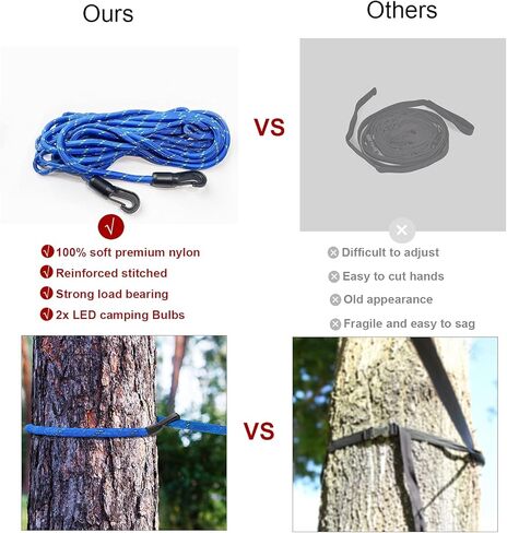 Camping Accessories Campsite Storage Strap, with 2 LED Camping Lights, 16ft Adjustable Tent Camping Lanyard Rope Clothesline, for Outdoor Hammock Hanging Camping Gear and Equipment, Tent Accessories in Kuwait