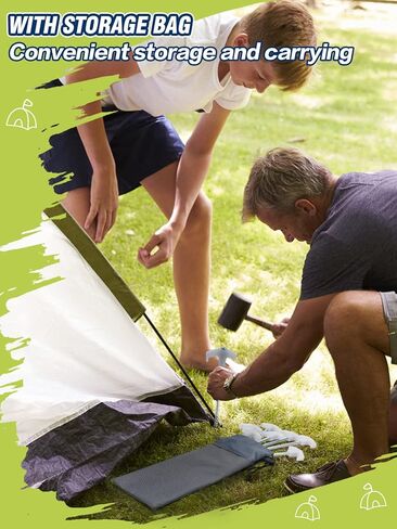 أوتاد خيمة - 10 قطع من أوتاد خيمة التخييم الفلورسنت المجلفنة، أوتاد معدنية شديدة التحمل وحبل عاكس بطول 52.5 قدم وحقيبة تخزين وإكسسوارات ضبط الحبل in Kuwait