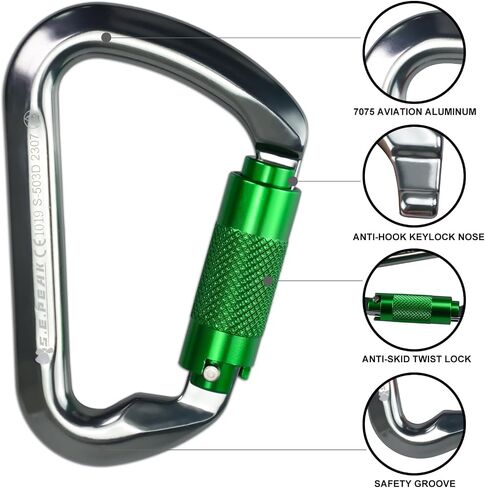SEPEAK UIAA 30kN Climbing Carabiner Clips, Professional Heavy Duty Twist Locking Carabiners for Climbing,Mountaineering, Rappelling, Camping, Hiking, Swings, Large D Ring Hooks in Kuwait