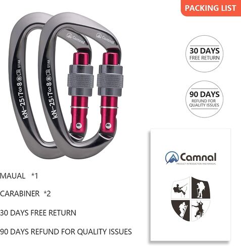 CAMNAL Heavy Duty Carabiner UIAA Certified Locking Carabiner 25KN (About 5620 lbs) Screw Lock Carabiner D Shape Carabiner Clip for Rock Climbing, Mountaineer, Aerial Work in Saudi Arabia