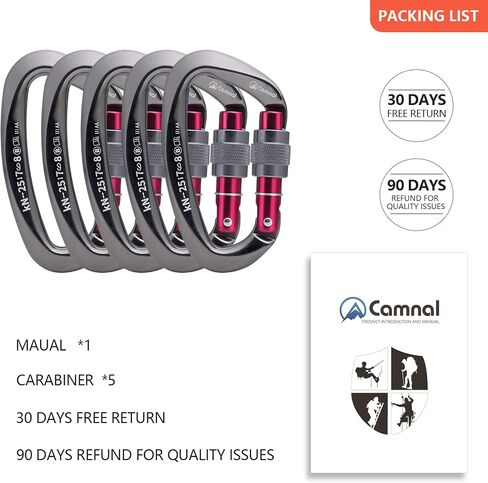 CAMNAL Heavy Duty Carabiner UIAA Certified Locking Carabiner 25KN (About 5620 lbs) Screw Lock Carabiner D Shape Carabiner Clip for Rock Climbing, Mountaineer, Aerial Work in Saudi Arabia
