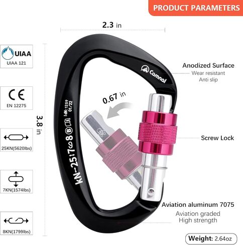 CAMNAL Heavy Duty Carabiner UIAA Certified Locking Carabiner 25KN (About 5620 lbs) Screw Lock Carabiner D Shape Carabiner Clip for Rock Climbing, Mountaineer, Aerial Work in Saudi Arabia