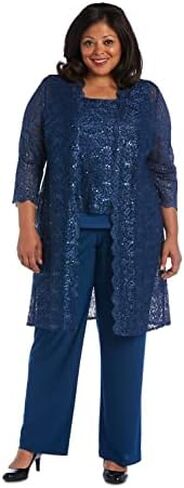 R&M Richards Women's 3 PCE Laced Duster Jacket Shell and Solid Pant in Kuwait