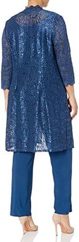 R&M Richards Women's 3 PCE Laced Duster Jacket Shell and Solid Pant in Kuwait