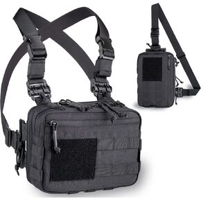 CLTAC Tactical Chest Rig Bag Concealed Carry CCW Sling Backpack Military Molle Utility Admin Pouch IFAK Medical EMT Organizer EDC Pack for Outdoor Hunting Shooting Hiking with Harness