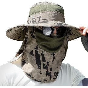 UPF 50+ Sun Fishing Hat for Men Women Wide Brim Hat with Detachable Face Cover & Neck Flap in Kuwait