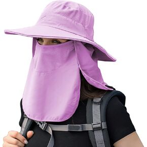 UPF 50+ Sun Fishing Hat for Men Women Wide Brim Hat with Detachable Face Cover & Neck Flap