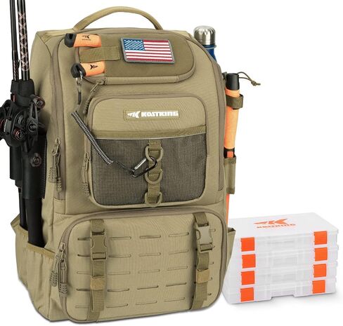 KastKing KarryAll Fishing Backpack with Rod Holder 4 Tackle Boxes, 40/26L in Kuwait