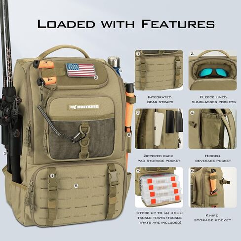 KastKing KarryAll Fishing Backpack with Rod Holder 4 Tackle Boxes, 40/26L in Kuwait