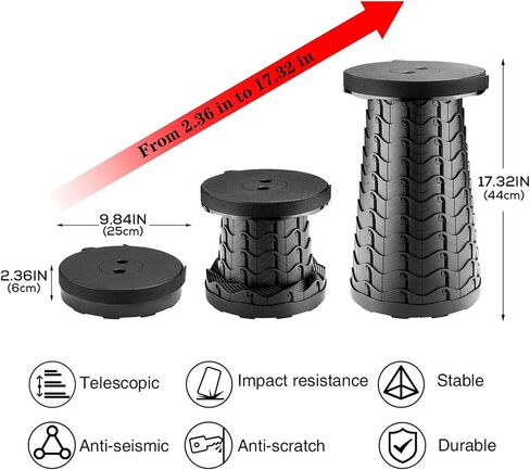 Portable Telescoping Stool, Retractable Folding Stool for Camping Garden Fishing Hiking Travel BBQ, Adjustable Collapsible Stools Max Load 400lbs in Saudi Arabia