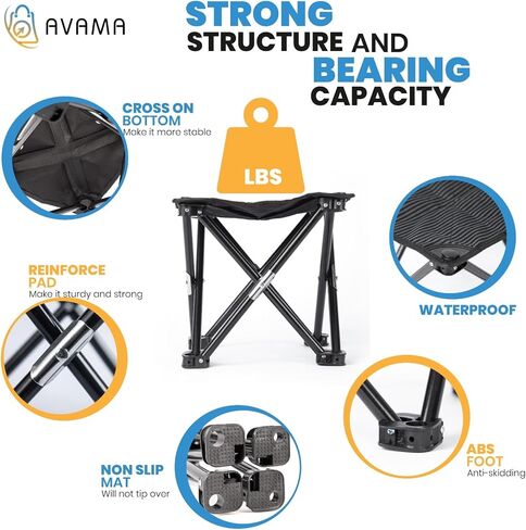 AVAMA - مقعد للتخييم، مقعد صغير قابل للطي بارتفاع 10 بوصات للتخييم مع حقيبة حمل للتخييم - صيد الأسماك - المشي لمسافات طويلة - البستنة - السفر - المشي لمسافات طويلة - الشاطئ - الحديقة - الشواء in Kuwait