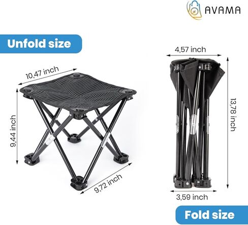 AVAMA - مقعد للتخييم، مقعد صغير قابل للطي بارتفاع 10 بوصات للتخييم مع حقيبة حمل للتخييم - صيد الأسماك - المشي لمسافات طويلة - البستنة - السفر - المشي لمسافات طويلة - الشاطئ - الحديقة - الشواء in Kuwait