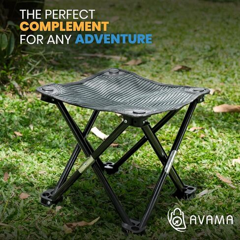 AVAMA - مقعد للتخييم، مقعد صغير قابل للطي بارتفاع 10 بوصات للتخييم مع حقيبة حمل للتخييم - صيد الأسماك - المشي لمسافات طويلة - البستنة - السفر - المشي لمسافات طويلة - الشاطئ - الحديقة - الشواء in Kuwait