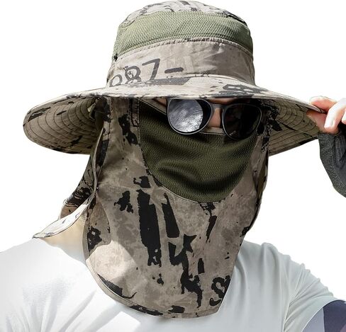 UPF 50+ Sun Fishing Hat for Men Women Wide Brim Hat with Detachable Face Cover & Neck Flap in Kuwait