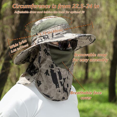 UPF 50+ Sun Fishing Hat for Men Women Wide Brim Hat with Detachable Face Cover & Neck Flap in Kuwait