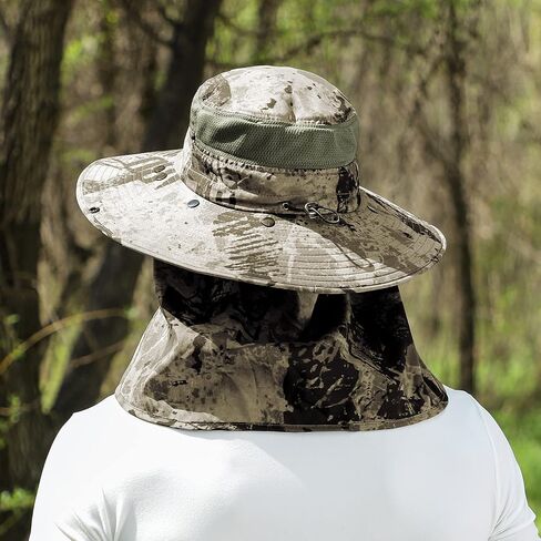 UPF 50+ Sun Fishing Hat for Men Women Wide Brim Hat with Detachable Face Cover & Neck Flap in Kuwait