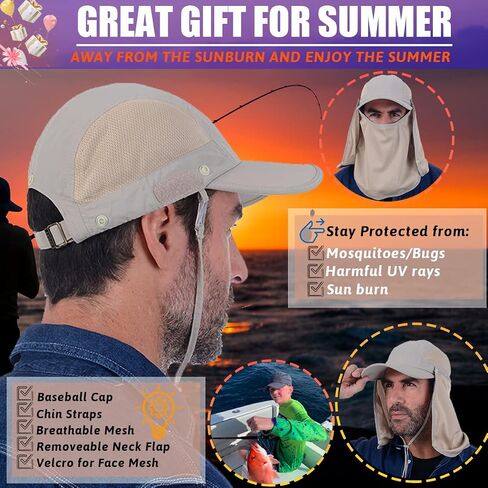 USHAKE Sun Cap Fishing Hat Baseball Cap with Face Neck Cover Flap in Kuwait