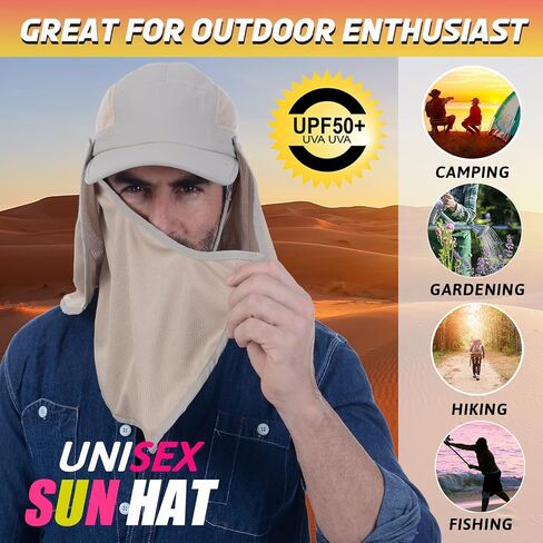 USHAKE Sun Cap Fishing Hat Baseball Cap with Face Neck Cover Flap in Kuwait
