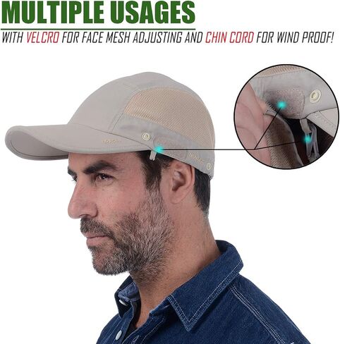 USHAKE Sun Cap Fishing Hat Baseball Cap with Face Neck Cover Flap in Kuwait