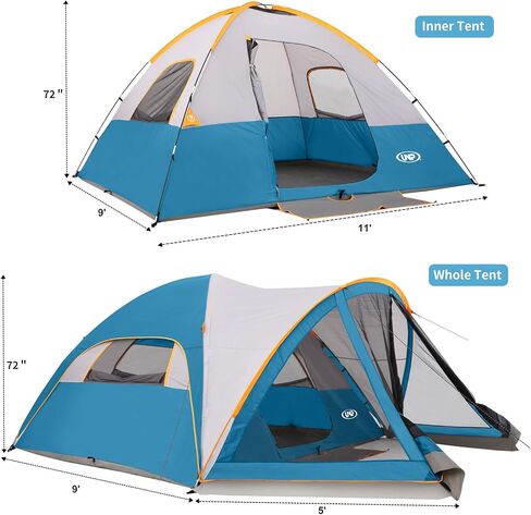 UNP Camping Tent with Screen Room, Portable 6 Person Camping Tent with Screen Porch, Family Dome Tent for Camping Outdoor - 14'x11'x72''(H) in Saudi Arabia