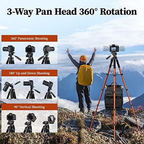 JOILCAN Tripod Camera Tripods, 74" Tripod for Camera Phone Video Recording, Heavy Duty Cameras Tripod Stand, Professional Travel DSLR Tripods Compatible with Canon iPhone, Max Load 15 LB in Saudi Arabia