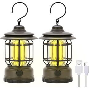 Camping Lanterns Rechargeable, Portable Electric LED Camping Lights Outdoor Hanging Tent Light Vintage Tabletop Lantern Decor Stepless Dimming Waterproof for Camping, Power Outages, Indoor (Black) in Saudi Arabia