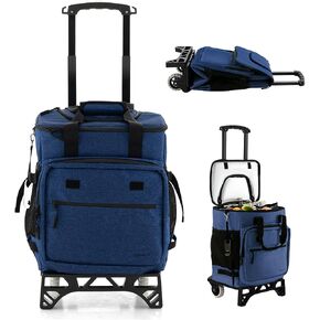 Goplus 50-Can Collapsible Rolling Cooler, 3-in-1 Portable Insulated Soft Cooler Bag w/Movable Wheels, Adjustable Handle, Leakproof Cooler Trolley for Beach Camping Patio Travel Outdoor in Saudi Arabia