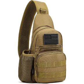 حقيبة واقية بالإضافة إلى حقيبة حبال تكتيكية عسكرية MOLLE Crossbody Pack حقيبة ظهر على الكتف مع حامل زجاجة مياه وحقيبة EDC لحفاضات الدراجات النارية وحقيبة نهارية (تشمل التصحيح)، بني in Kuwait