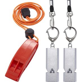AINOORA Emergency Whistles with Lanyard, Three Tubes Safety Whistles 2 Pack and 1 Pack Plastic Survival Whistle Loudest for Kayak Hiking Camping Boating Outdoor for Lifeguard Rescue Signaling