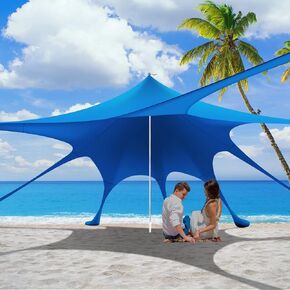 Watato Beach Tent Canopy Pop Up Shade Sun Shelter 10x10ft مظلة عائلية محمولة UPF50+ مع 8 أكياس رمل - 2 مجرفة رملية سهلة الطي، قطب مرساة، أوتاد أرضية، حقيبة حمل للتخييم في الهواء الطلق