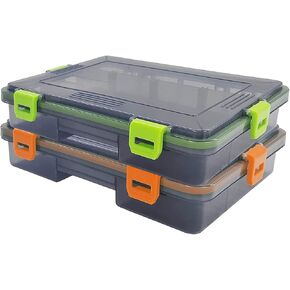2 قطعة من صناديق أدوات الصيد المقاومة للماء من JOYGO FISHAN، صندوق منظم Trags DIY، فواصل شفافة قابلة للتعديل، تحمل صندوق طُعم الصيد، سهل الفتح، مزالج اختيار مقاسين (برتقالي + أخضر 10.6 × 6.6 × 2 بوصة) in Kuwait
