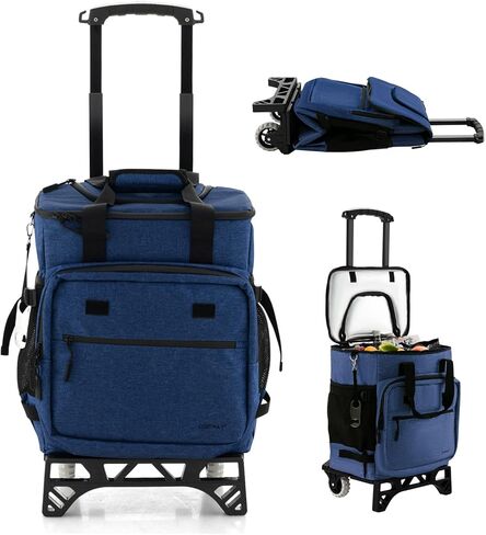 Goplus 50-Can Collapsible Rolling Cooler, 3-in-1 Portable Insulated Soft Cooler Bag w/Movable Wheels, Adjustable Handle, Leakproof Cooler Trolley for Beach Camping Patio Travel Outdoor in Saudi Arabia