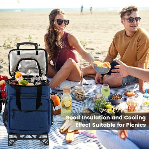 Goplus 50-Can Collapsible Rolling Cooler, 3-in-1 Portable Insulated Soft Cooler Bag w/Movable Wheels, Adjustable Handle, Leakproof Cooler Trolley for Beach Camping Patio Travel Outdoor in Saudi Arabia