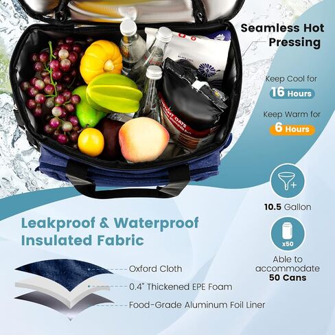 Goplus 50-Can Collapsible Rolling Cooler, 3-in-1 Portable Insulated Soft Cooler Bag w/Movable Wheels, Adjustable Handle, Leakproof Cooler Trolley for Beach Camping Patio Travel Outdoor in Saudi Arabia