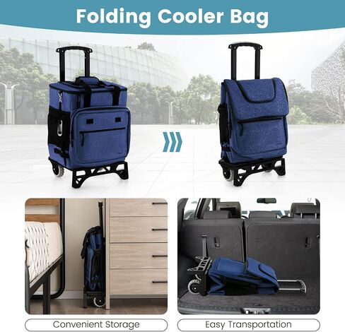Goplus 50-Can Collapsible Rolling Cooler, 3-in-1 Portable Insulated Soft Cooler Bag w/Movable Wheels, Adjustable Handle, Leakproof Cooler Trolley for Beach Camping Patio Travel Outdoor in Saudi Arabia