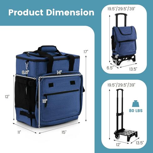Goplus 50-Can Collapsible Rolling Cooler, 3-in-1 Portable Insulated Soft Cooler Bag w/Movable Wheels, Adjustable Handle, Leakproof Cooler Trolley for Beach Camping Patio Travel Outdoor in Saudi Arabia