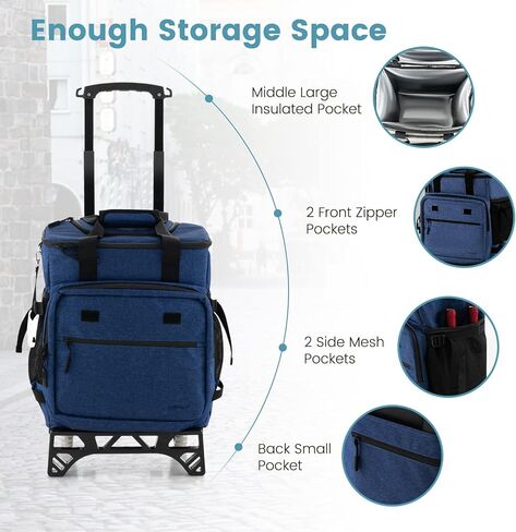 Goplus 50-Can Collapsible Rolling Cooler, 3-in-1 Portable Insulated Soft Cooler Bag w/Movable Wheels, Adjustable Handle, Leakproof Cooler Trolley for Beach Camping Patio Travel Outdoor in Saudi Arabia