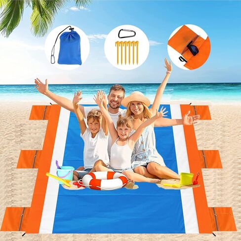 سجادة الشاطئ، بطانية شاطئ كبيرة الحجم مقاومة للرمل، سجادة شاطئ محمولة سريعة الجفاف، 83 بوصة × 79 بوصة بطانية شاطئ كبيرة مقاومة للماء ومقاومة للرمل من أجل 2-5 بالغين مع 6 أوتاد، للسفر على الشاطئ، والتخييم، والمشي لمسافات طويلة in Kuwait