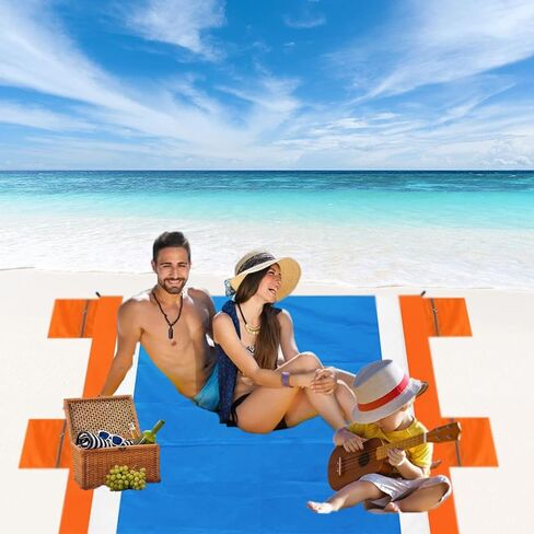 سجادة الشاطئ، بطانية شاطئ كبيرة الحجم مقاومة للرمل، سجادة شاطئ محمولة سريعة الجفاف، 83 بوصة × 79 بوصة بطانية شاطئ كبيرة مقاومة للماء ومقاومة للرمل من أجل 2-5 بالغين مع 6 أوتاد، للسفر على الشاطئ، والتخييم، والمشي لمسافات طويلة in Kuwait