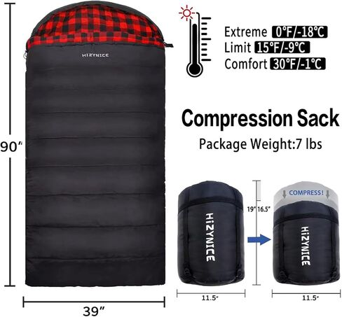 HiZYNICE Cold Weather Sleeping Bag 100% Cotton Flannel XXL for Adults Big and Tall,Free Compression Sack in Kuwait