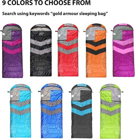 Gold Armour Sleeping Bags for Adults Cold Weather & Warm - Backpacking Camping Sleeping Bag for Kids 10-12, Girls, Boys - Lightweight Compact Camping Essentials Gear Accessories, Left Zipper in Saudi Arabia
