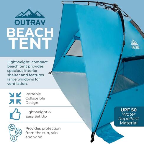 Outrav Pop Up Beach Tent - Quick and Easy Set Up, Family Size, Portable Sun and Water Shelter and Shade Canopy - for Fishing, Camping, Hiking and Outdoor Activities (Green) in Saudi Arabia