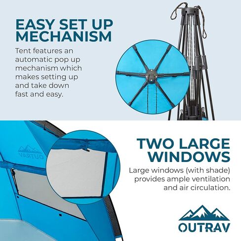 Outrav Pop Up Beach Tent - Quick and Easy Set Up, Family Size, Portable Sun and Water Shelter and Shade Canopy - for Fishing, Camping, Hiking and Outdoor Activities (Green) in Saudi Arabia