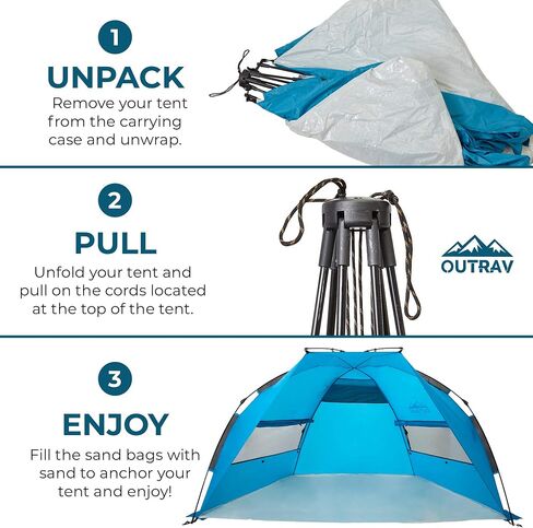 Outrav Pop Up Beach Tent - Quick and Easy Set Up, Family Size, Portable Sun and Water Shelter and Shade Canopy - for Fishing, Camping, Hiking and Outdoor Activities (Green) in Saudi Arabia