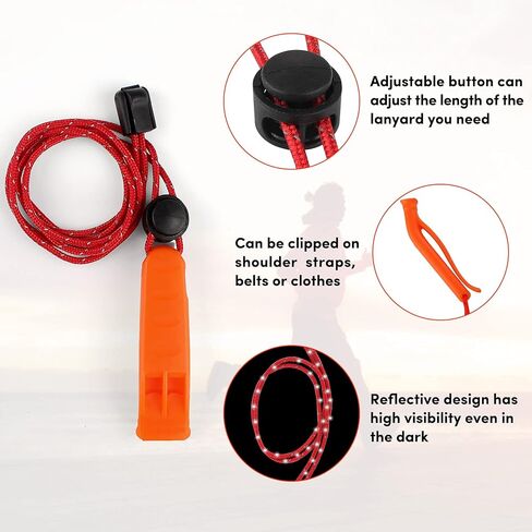 صفارات الطوارئ مع الحبل، صافرة السلامة مع الحبل، مناسبة لسترة نجاة الكاياك، القوارب، قارب الصيد، التخييم، المشي لمسافات طويلة، الصيد، الإنقاذ، إشارة إنقاذ الأطفال (2، 5 عبوات) in Kuwait